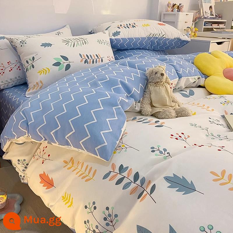 Bắc Âu Ins Phong Cách Cotton Bộ 4 Cotton Nguyên Chất Trẻ Em Vỏ Chăn Ký Túc Xá Sinh Viên Giường 3 Bộ Chăn Ga Gối 4 - M nắng YJF