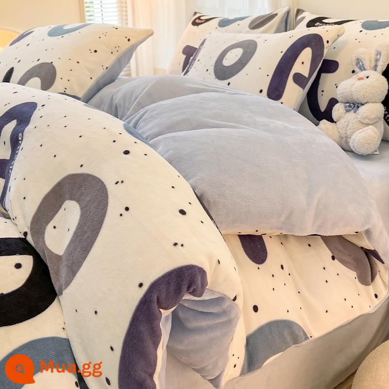 Mùa đông sữa nhung giường 4 nhung san hô Plus nhung ga trải giường nam dày Farley flannel vỏ chăn 3 Bộ - Bảng chữ cái R Velvet ASY [Nhung sữa ấm dày]