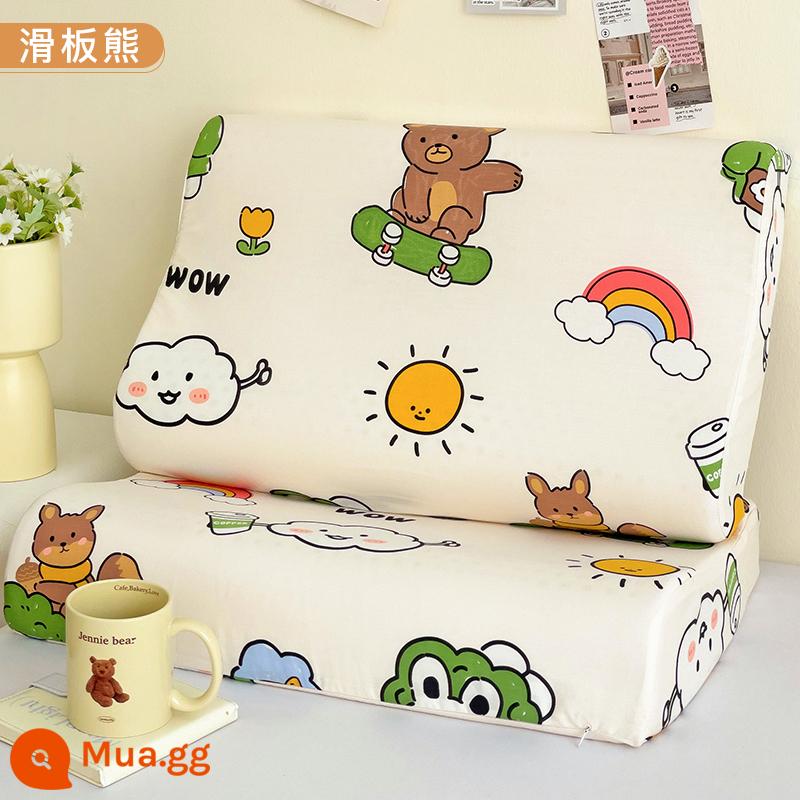 Vỏ gối cao su cotton, cặp vỏ gối cotton nguyên chất, vỏ gối trí nhớ đơn 30x50 hộ gia đình trẻ em 2 - ZTM Skateboard Bear [gói đơn vỏ gối cao su cotton]