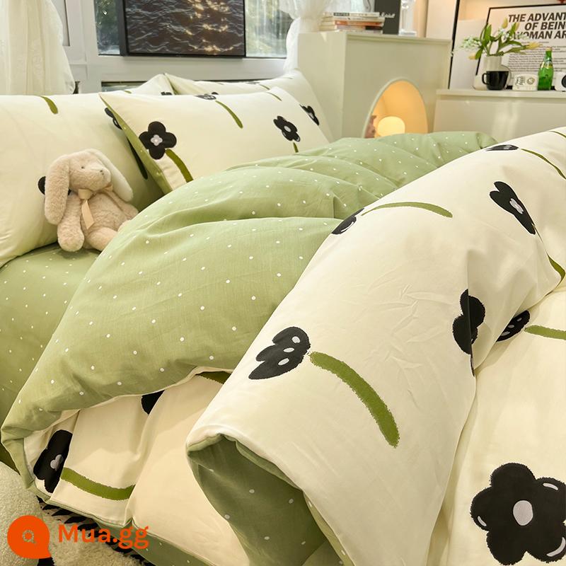 Ins Phong Cách Bắc Âu Giường Cotton Nguyên Chất Bộ 4 Bộ Cotton 100 Vỏ Chăn Ga Gối Chăn Ký Túc Xá Sinh Viên 3 Bộ Ga Giường - M Tiểu Hoa Hoa