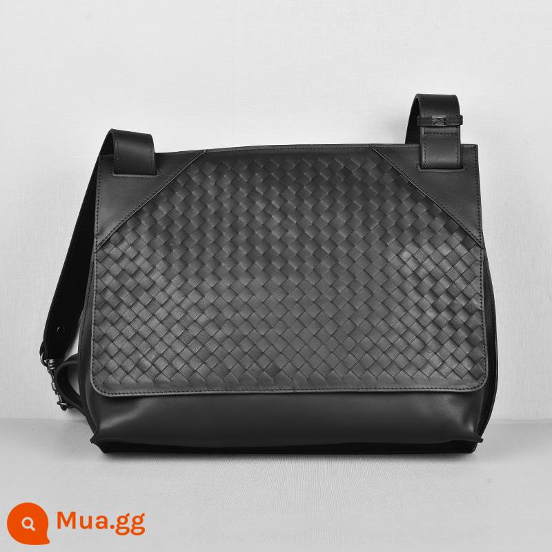 Mendy Men's Messenger Túi, Túi vai Dermis dệt túi nam mới Thiết kế thương hiệu Tide Sensing Công suất lớn - Đen size lớn 34-13-28CM