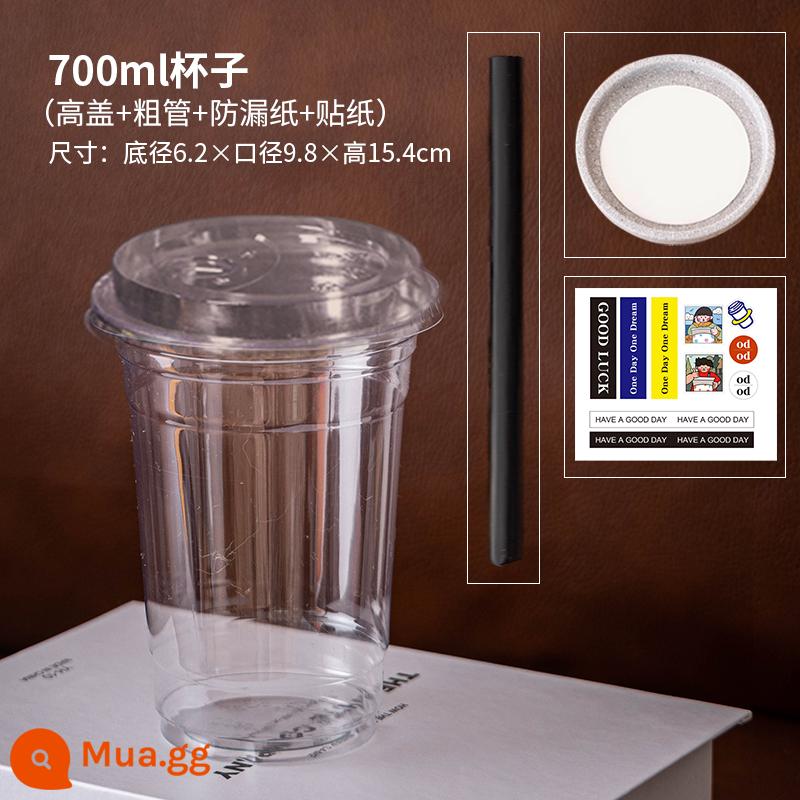 Cà Phê Trà Sữa Nhựa 500Ml Uống Trà Chanh Latte Đóng Gói Dùng Một Lần Bột Đá Lạnh Ly Uống Nước Có Nắp - Cốc 700ml + nắp cao + giấy chống rò rỉ + nhãn dán + [ống hút dày]