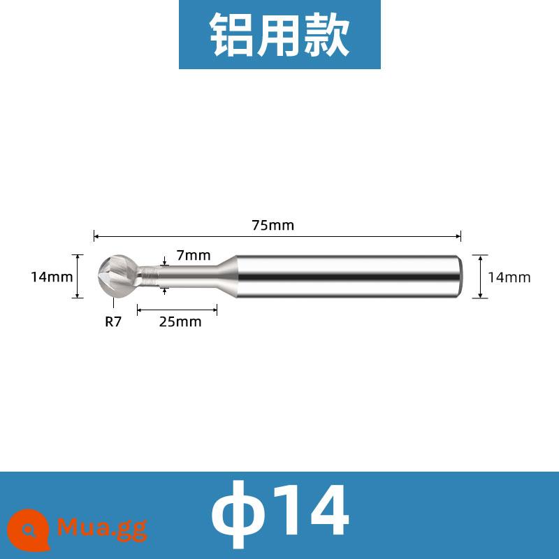 Yongfeng tổng thể dao vòm thép vonfram kẹo mút tráng nhôm với dao bóng vòng cung cacbua tạo thành dao phay đầu bóng - φ14*R7 cho nhôm