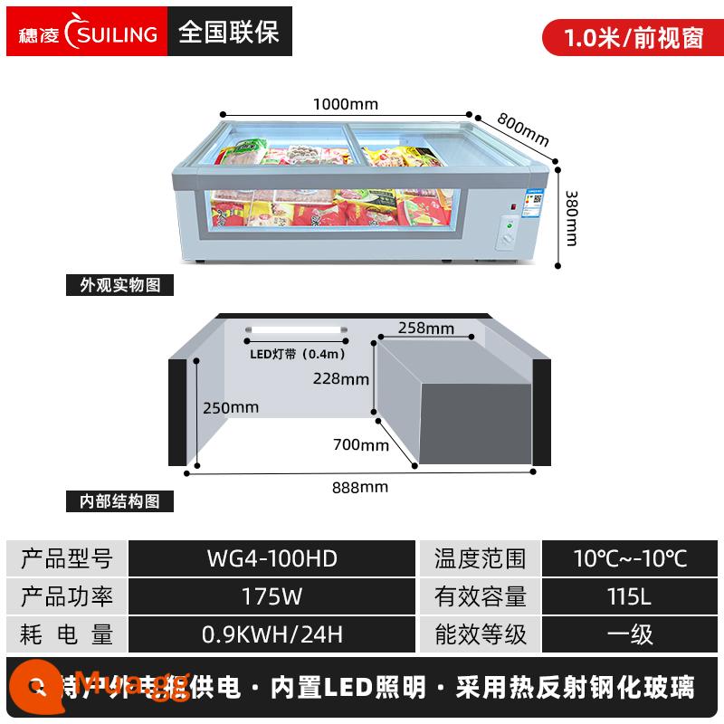 Suiling tủ đông gian hàng tủ trưng bày chuỗi thịt nướng tủ lạnh thương mại nhỏ để bàn làm lạnh tủ đông ngang tủ giữ tươi - [100*80*38cm] Cửa sổ phía trước/làm lạnh và đông lạnh bằng ánh sáng