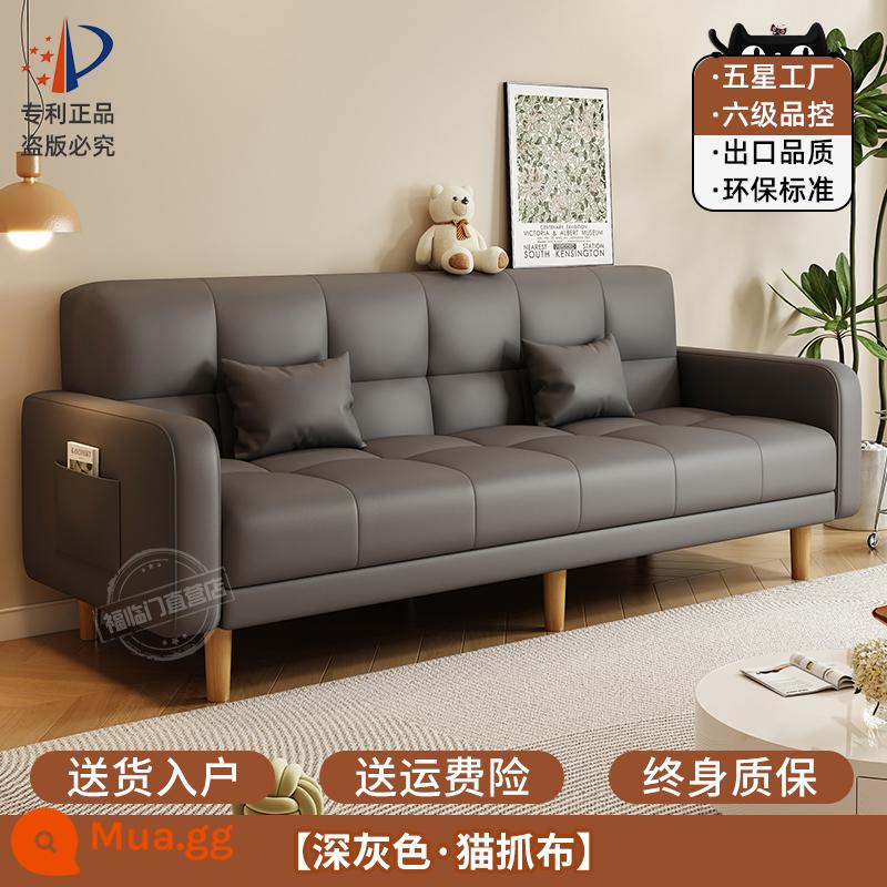 Sofa căn hộ nhỏ phòng khách 2023 mới đơn giản hiện đại ba người thuê phòng vải gấp sofa giường đôi công dụng - Mèo cào vải-Xám đậm [Five Star Enterprise]