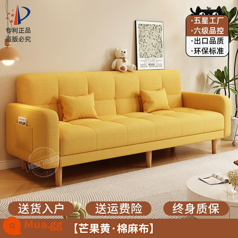 Sofa căn hộ nhỏ phòng khách 2023 mới đơn giản hiện đại ba người thuê phòng vải gấp sofa giường đôi công dụng - Cotton và Linen-Xoài vàng [Chất lượng xuất khẩu]