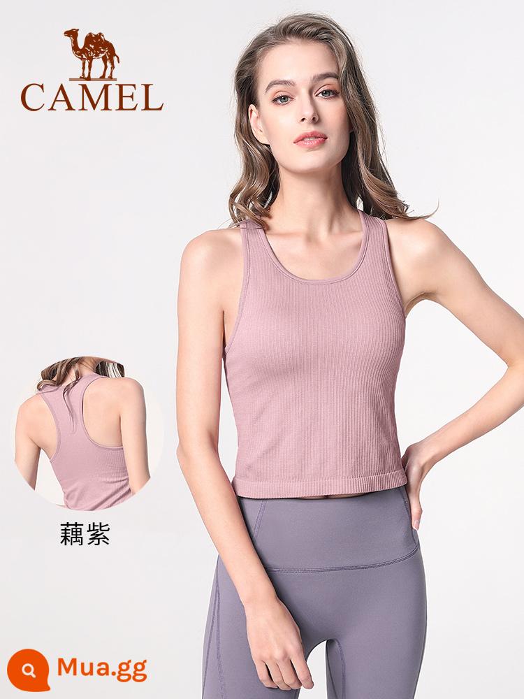 Camel Yoga Suit Vest Advanced Sense Nữ tích hợp liền mạch Ruy băng Miếng đệm ngực Đồ lót Tập thể dục Quần áo Áo khoác ngoài Đế sau đẹp - YF52252008, củ sen tím