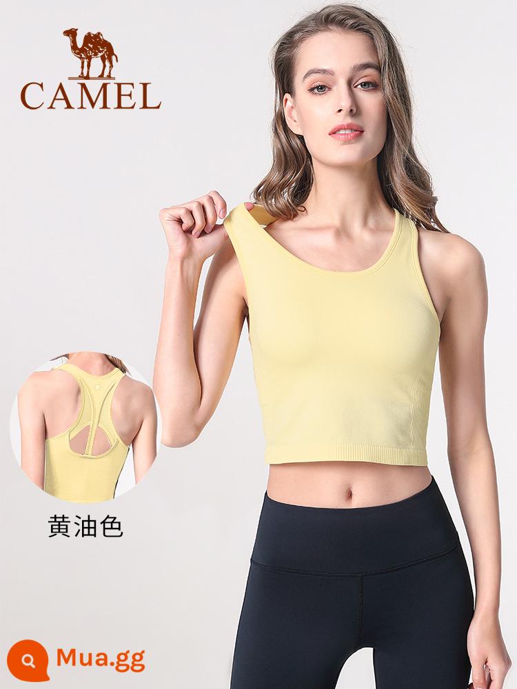 Camel Yoga Suit Vest Advanced Sense Nữ tích hợp liền mạch Ruy băng Miếng đệm ngực Đồ lót Tập thể dục Quần áo Áo khoác ngoài Đế sau đẹp - YF52252006, màu kem