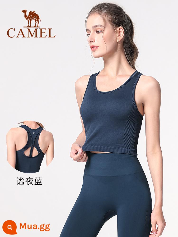 Camel Yoga Suit Vest Advanced Sense Nữ tích hợp liền mạch Ruy băng Miếng đệm ngực Đồ lót Tập thể dục Quần áo Áo khoác ngoài Đế sau đẹp - YF52252006, màu xanh đêm im lặng