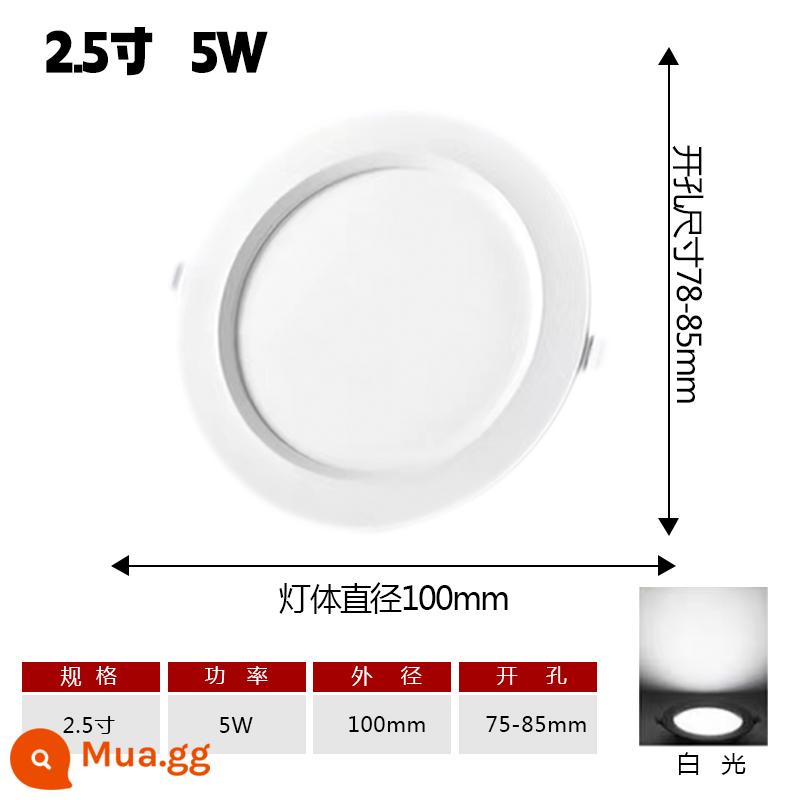 Hộ gia đình Đèn LED Downlight Âm Trần Chiếu Sáng Mới Ba Màu Nhúng Lối Đi Phòng Khách Đèn Âm Trần Lỗ Ánh Sáng Lỗ Ánh Sáng Ánh Sáng Đơn Giản - Đèn trắng Yabai 5W [hợp kim sắt-kẽm] lỗ 7,5-8,5