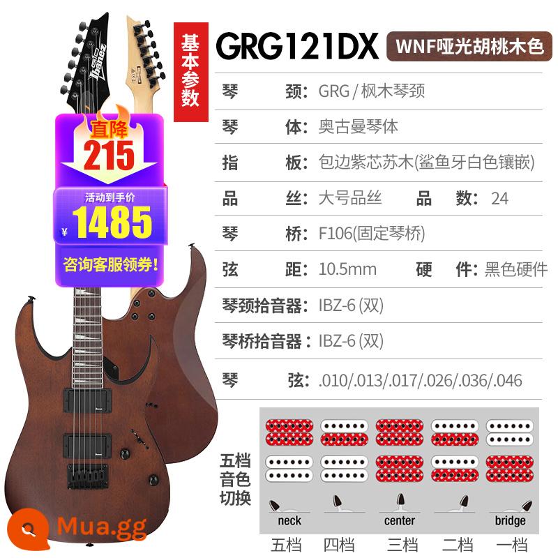 Ibanez Ibanna Đàn Guitar Điện GRX40/70QA/120 GRG121/170DX Bộ Đàn Guitar Cho Người Mới Bắt Đầu - [⭐⭐Mẫu gỗ mờ] Màu óc chó mờ GRG121DX-WNF + Gói quà tặng cho người mới bắt đầu