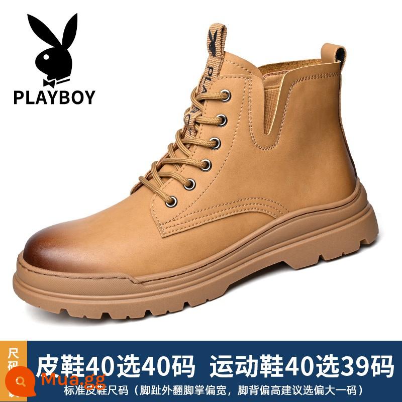 Playboy Mỹ Dụng Cụ Giày Mùa Đông Plus Nhung Lưới Đỏ Da Mềm Sa Mạc Giày Cao Cổ Nam Giày Bốt Martin - 15168 màu nâu