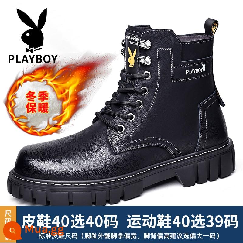 Playboy Mỹ Dụng Cụ Giày Mùa Đông Plus Nhung Lưới Đỏ Da Mềm Sa Mạc Giày Cao Cổ Nam Giày Bốt Martin - 88052 màu đen cộng với nhung