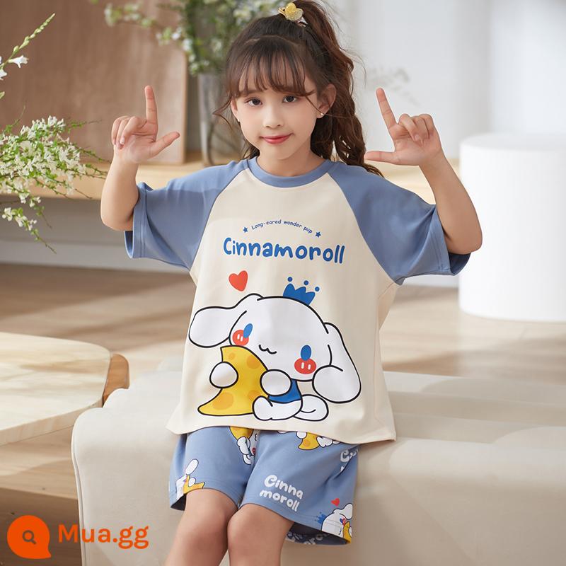 Bộ đồ ngủ trẻ em bé gái mùa hè cotton nguyên chất ngắn tay phần mỏng điều hòa quần áo bé gái Bộ đồ phục vụ tại nhà Kulomi phong cách phương Tây - 22597-Quế chó