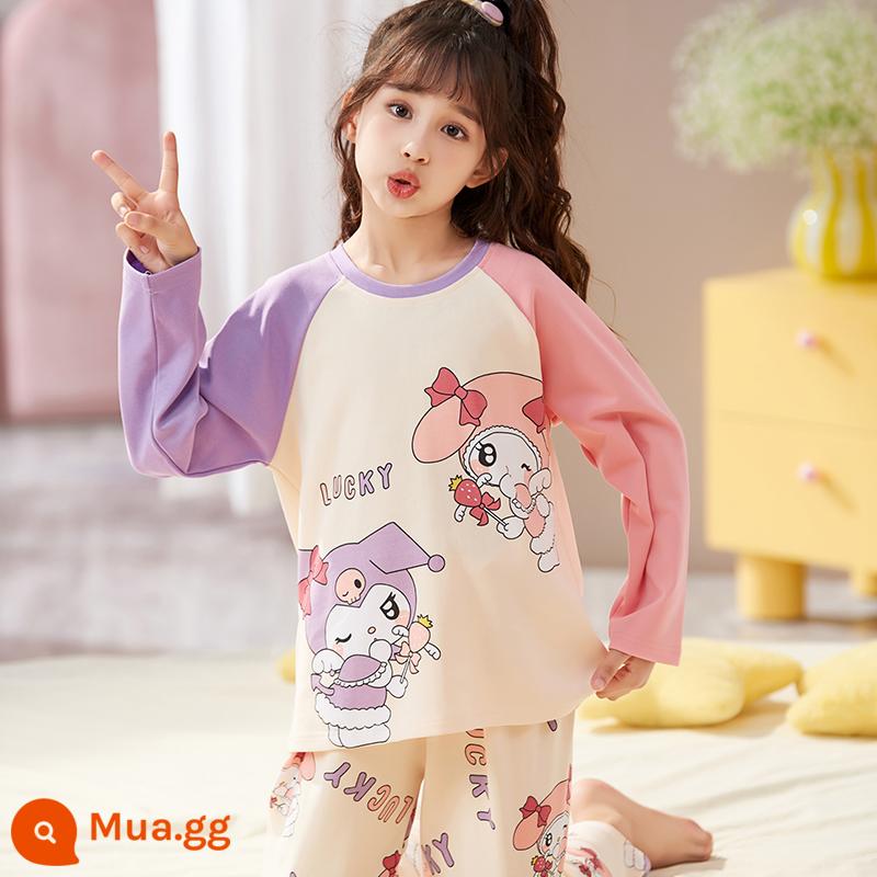 Bộ đồ ngủ bé gái xuân thu cotton nguyên chất dài tay phù hợp với trẻ em hoạt hình dễ thương quế chó bé gái quần áo mặc nhà mùa thu - 33386-Culomi