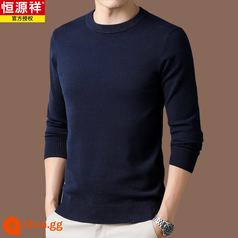 Hengyuanxiang chính hãng áo len len 100 len nam phong cách hot 2022 áo sơ mi đáy cashmere mới mùa thu đông - Màu xanh navy [Hao 2211] phiên bản phẳng