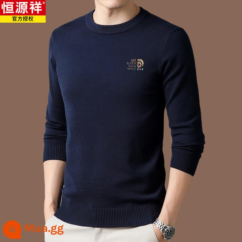 Hengyuanxiang chính hãng áo len len 100 len nam phong cách hot 2022 áo sơ mi đáy cashmere mới mùa thu đông - Xanh navy [Hao 2205]