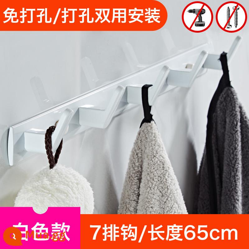 Móc treo quần áo sau cửa viscose chắc chắn treo tường miễn đục lỗ móc kim loại móc treo hàng dài treo tường - 7 móc trắng 65cm [không đục/đục kép sử dụng]