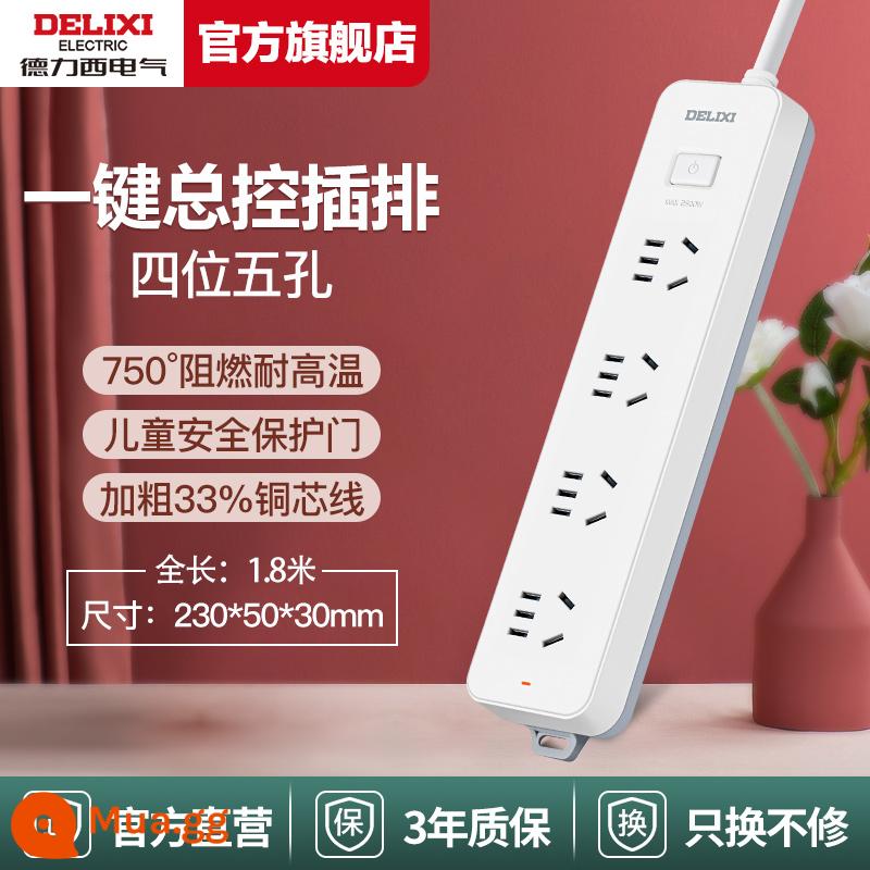 Delixi plug-in row plug-in sub control plug-in row đa chức năng plug-in row xốp an toàn hộ gia đình dây nối dài dây nối - [Điều khiển chính] 4 ổ cắm, tổng chiều dài 1,8 mét