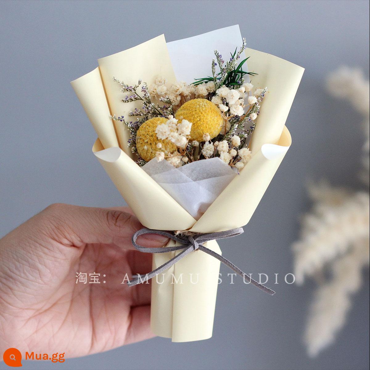 Bó hoa tươi nhỏ mini hoa hồng khô mini tinh tế món quà đồng hành tự làm đầy sao trang trí Lễ hội 8/3 - Giấy mini màu vàng bóng