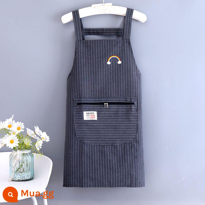 Cotton nguyên chất dây kéo túi túi bé tạp dề nhà bếp nữ tạp dề nấu ăn tại nhà túi lớn chống bám bẩn làm quần áo làm việc tùy chỉnh - xám