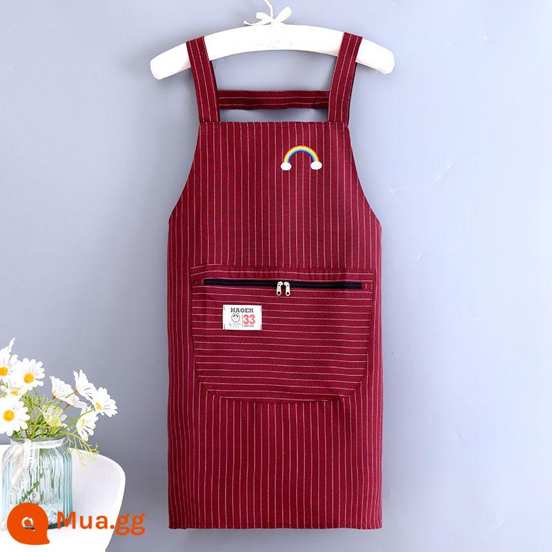 Cotton nguyên chất dây kéo túi túi bé tạp dề nhà bếp nữ tạp dề nấu ăn tại nhà túi lớn chống bám bẩn làm quần áo làm việc tùy chỉnh - rượu vang