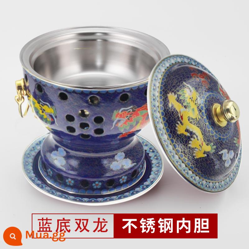 Cloisonne nồi lẩu đồng đặc cồn đồng nguyên chất nồi đồng bếp cồn đơn nồi lẩu nhỏ 1 người 1 nồi đồng hộ gia đình - Mẫu Ssangyong đáy xanh cực dày [bình trong 304] đi kèm bình dầu 4 lõi + 2 lần đổ xăng