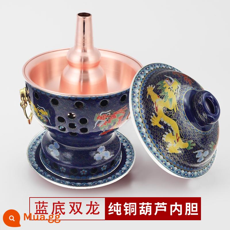 Cloisonne nồi lẩu đồng đặc cồn đồng nguyên chất nồi đồng bếp cồn đơn nồi lẩu nhỏ 1 người 1 nồi đồng hộ gia đình - Mẫu Ssangyong đáy xanh cực dày [lót bầu] bình dầu 4 lõi + 2 lần đổ xăng