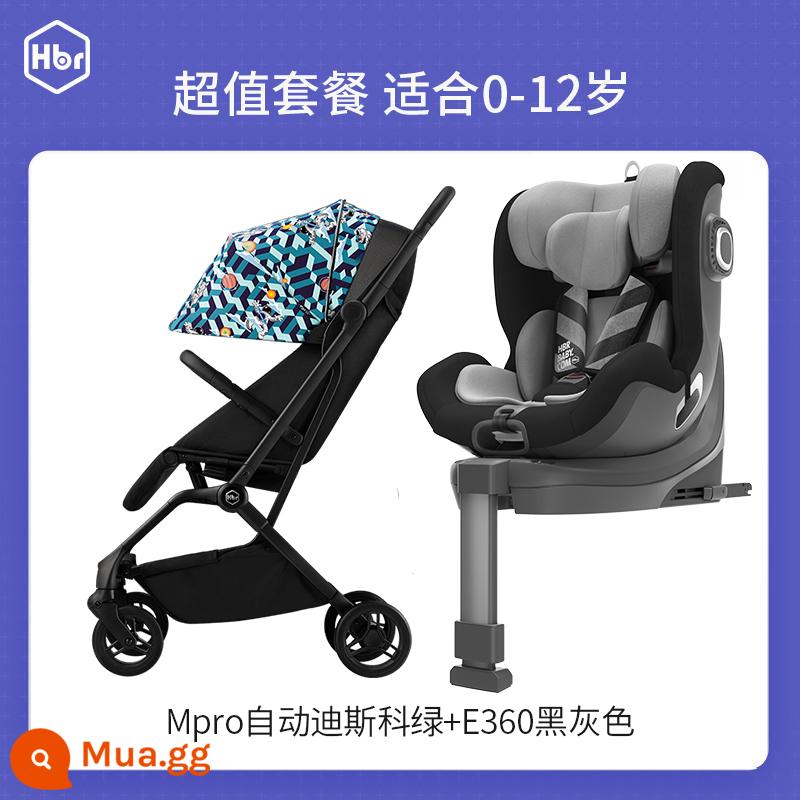 Gói giá trị HBR Tiger Bell E360 Ghế an toàn cho bé Xe đẩy em bé gấp nhẹ - Mpro tự động disco xanh + E360 xám đen