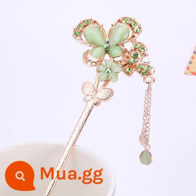 Bé gái và trẻ em màu trắng xuất xứ từ rắn tóc Zhangcha kẹp tóc nữ phong cách cổ đại kẹp tóc ngọc trai nĩa cài tóc trẻ em cài tóc con công - Hoa bướm mới mắt mèo xanh ngọc lục bảo