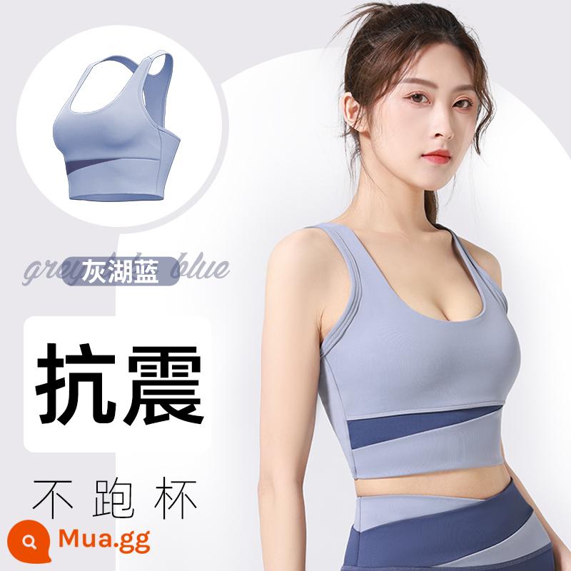 Tập yoga quần áo thể thao bộ đồ lót nữ mùa hè chuyên nghiệp vest chống sốc tập hợp áo ngực cao cấp mông năm điểm quần - hồ xanh xám