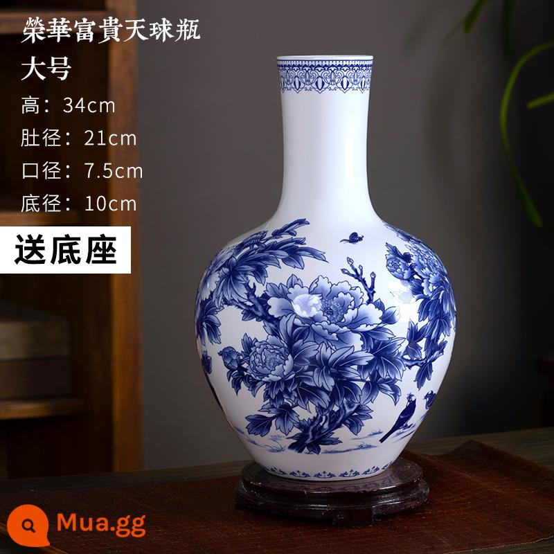 Vase Geramic Light Light sang trọng cao -sứ Jingdezhen màu xanh và trắng Đồ sứ Trung Quốc Trang trí trang trí trang trí trang trí trang trí trang trí trang trí trang trí trang trí - Bình sứ xương hoa mẫu đơn - cỡ lớn (có đế)