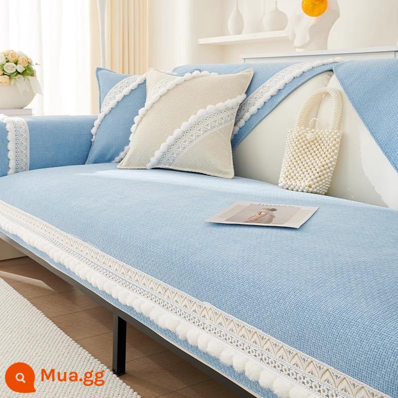 Đệm sofa kiểu Pháp nhẹ mới 2023, bọc ghế sofa da chống trượt chenille phổ thông cho mọi mùa, đệm ngồi, phong cách thu đông - Wu Xingxing-Sky Blue (Phong cách bốn mùa)