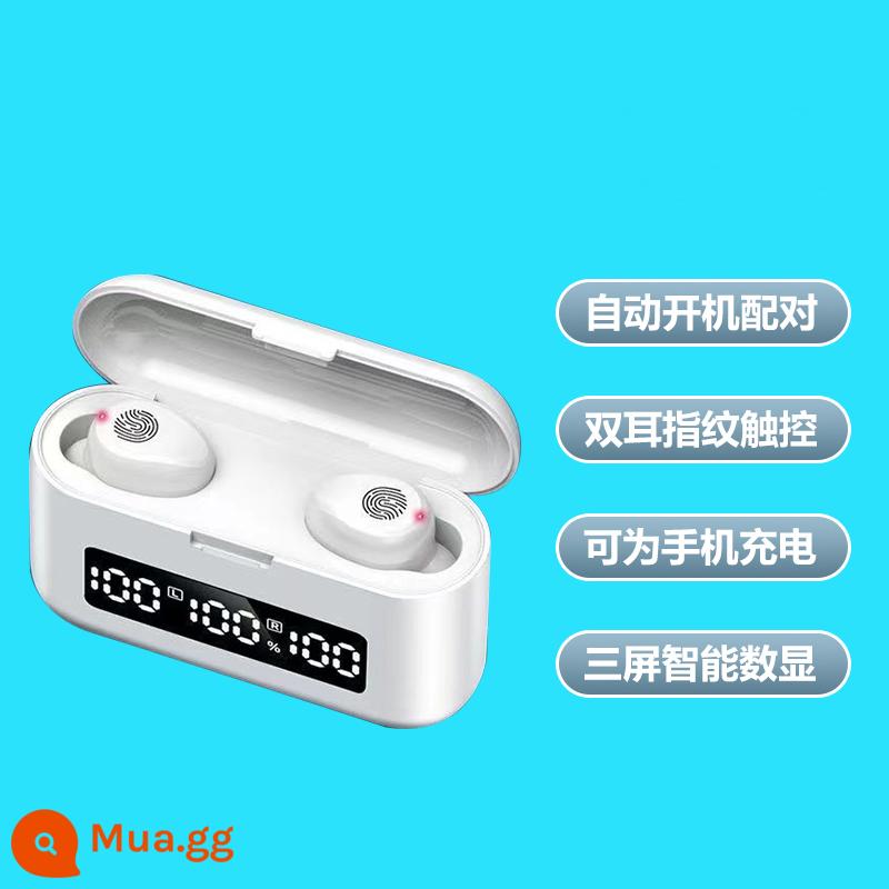 Tai nghe Bluetooth mini không dây thực sự giảm tiếng ồn vô hình trong tai chạy thể thao chất lượng cao có thời lượng pin dự phòng dài tai nghe - Trắng + màn hình kỹ thuật số ba màn hình + âm thanh vòm