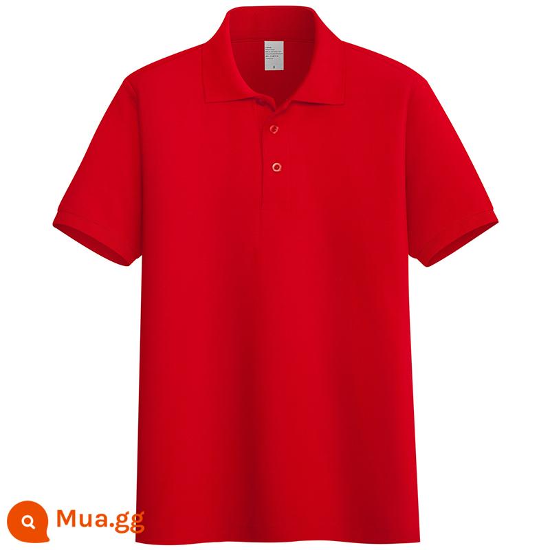 220G Cotton Áo Sơ Mi Áo Thun Nam Ngắn Tay Ve Áo Rời Đồng Màu Trung Niên Piqué Cotton Mùa Hè Ralph Lauren Áo Sơ Mi - lớn màu đỏ