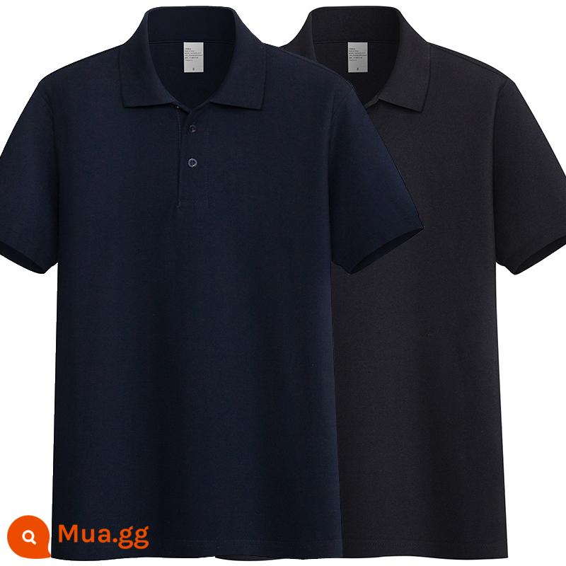 220G Cotton Áo Sơ Mi Áo Thun Nam Ngắn Tay Ve Áo Rời Đồng Màu Trung Niên Piqué Cotton Mùa Hè Ralph Lauren Áo Sơ Mi - Màu xanh hải quân + đen