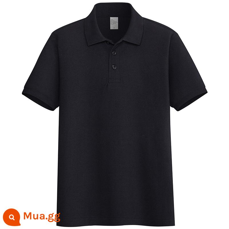 220G Cotton Áo Sơ Mi Áo Thun Nam Ngắn Tay Ve Áo Rời Đồng Màu Trung Niên Piqué Cotton Mùa Hè Ralph Lauren Áo Sơ Mi - đen