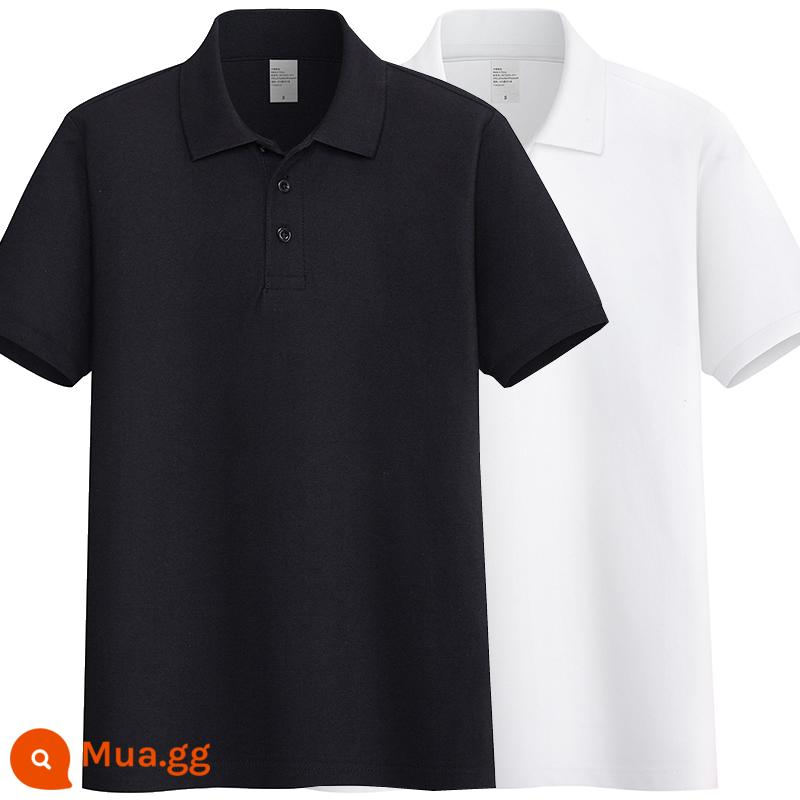 220G Cotton Áo Sơ Mi Áo Thun Nam Ngắn Tay Ve Áo Rời Đồng Màu Trung Niên Piqué Cotton Mùa Hè Ralph Lauren Áo Sơ Mi - đen + trắng