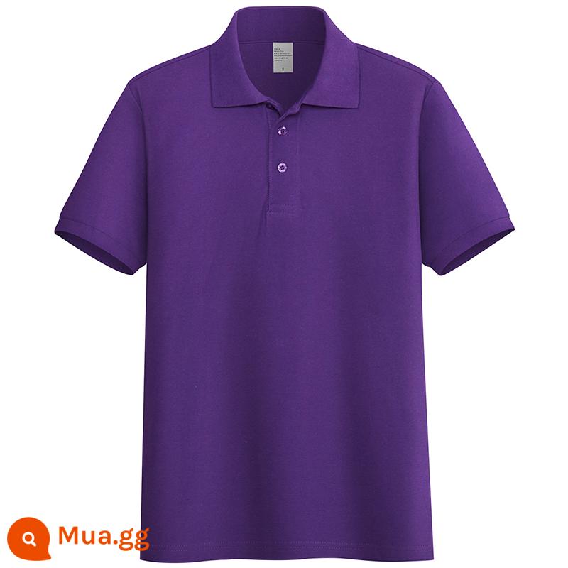 220G Cotton Áo Sơ Mi Áo Thun Nam Ngắn Tay Ve Áo Rời Đồng Màu Trung Niên Piqué Cotton Mùa Hè Ralph Lauren Áo Sơ Mi - Màu tím