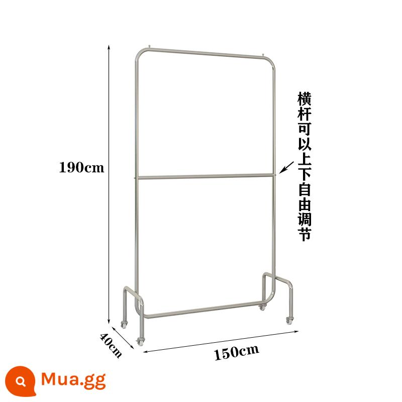 Giá trưng bày cửa hàng quần áo bằng thép không gỉ chải bạc hai lớp có thể điều chỉnh từ sàn đến trần thanh treo quần áo cửa hàng quần áo nữ có kệ bánh xe - Thép không gỉ chải bạc: dài 150 * cao 190 cm, ròng rọc, dày, có thể điều chỉnh