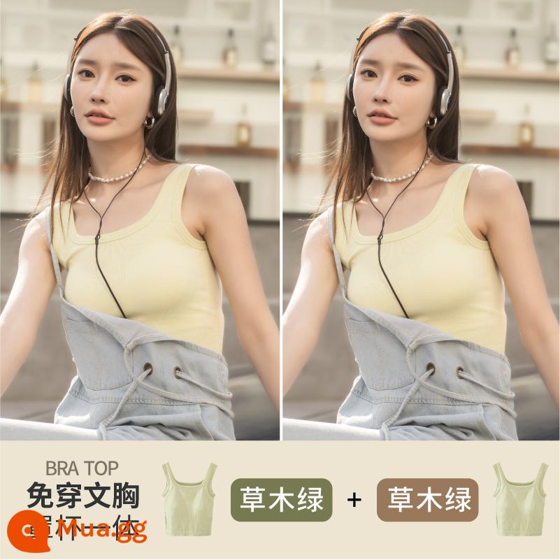 Áo vest nữ mặc bên trong mùa hè đai mỏng đệm ngực màu trắng nhỏ xinh lưng vest áo ngực tích hợp đáy áo khoác ngoài áo khoác - [Cỏ xanh*2]