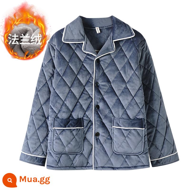 Bộ đồ ngủ nam 3 lớp chần bông thu đông dài tay quần cardigan dày ấm phục vụ tại nhà phù hợp với mới 2022 - Áo màu xám, chần ba lớp, dày và nhung