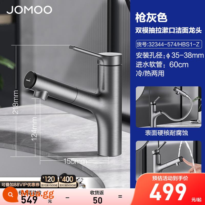 Vòi kéo Jiumu nóng lạnh phòng trang điểm chống văng vòi rửa mặt vòi chậu rửa tay - 32344 Vòi nước súc miệng Gun Ash có vòi kéo