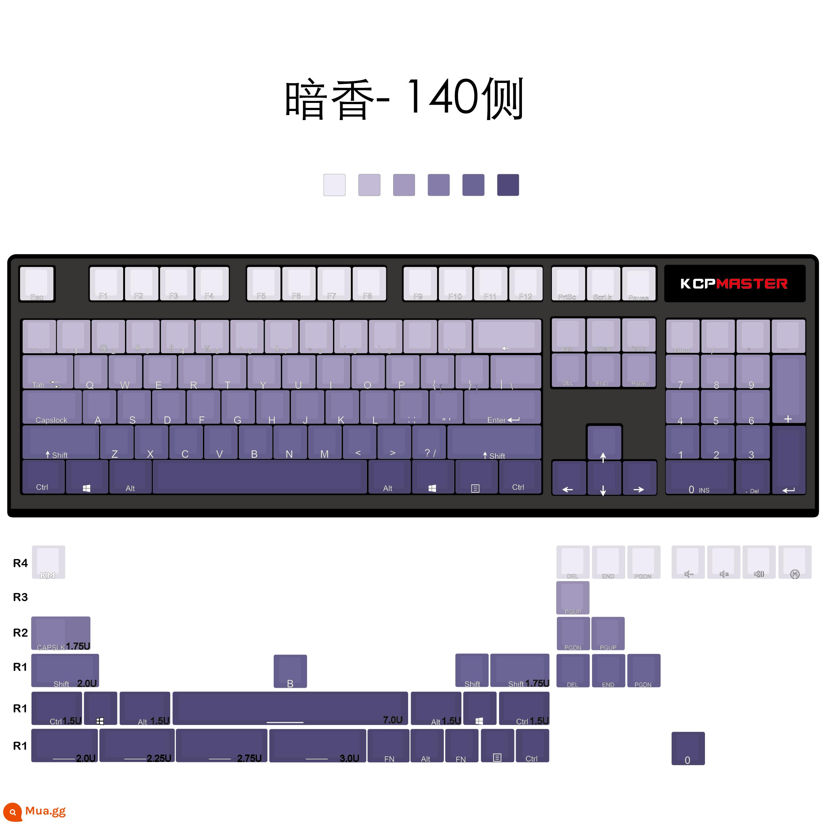 KCPMASTER đậm hương thơm keycap gradient truyền ánh sáng PBTOEM bên khắc 7580 đài phát thanh cạnh tranh bàn phím cơ không dây - Win-140 khắc mặt chính OEM