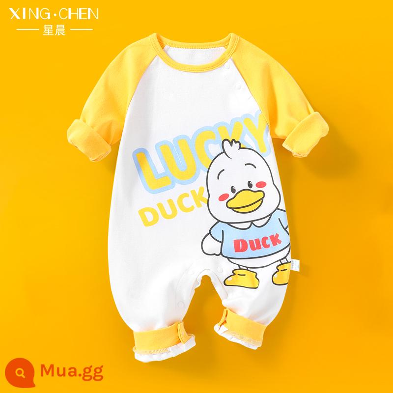 Áo Liền Quần Cho Bé Mùa Xuân Và Mùa Thu Cotton Nguyên Chất Nữ Bé Nam Đồ Ngủ Bé Sơ Sinh Trăng Tròn Áo Liền Quần Áo Liền Quần Đầu Thu Quần Áo - chú vịt nhỏ may mắn