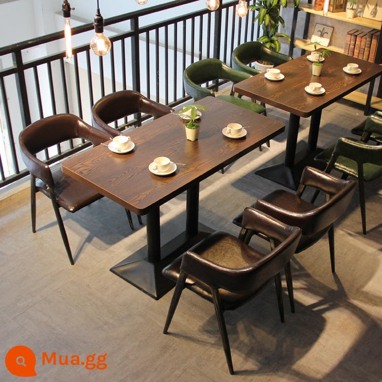 Bàn ghế quán cà phê kết hợp chủ đề nhà hàng phương tây quầy bar bàn ghế tráng miệng đồ uống quán trà sữa quầy bar ăn vặt ghế sofa thẻ - 1 bàn + 4 ghế (nâu) [4 người]