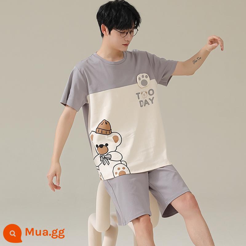 Nguyên chất cotton Bộ đồ ngủ nam mùa hè tay ngắn mùa hè mỏng thiếu niên hoạt hình bé trai kích thước lớn quần áo mặc ở nhà bộ cotton - (XGL) bông nguyên chất ZA58232