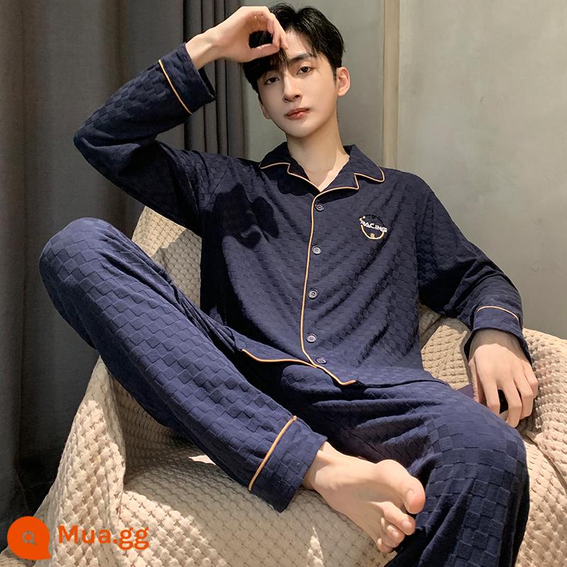 Bộ đồ ngủ nam xuân thu thanh niên cotton nguyên chất mỏng dài tay thu đông bé trai cotton nam phục vụ tại nhà phù hợp với - Cotton nam nguyên chất 3522