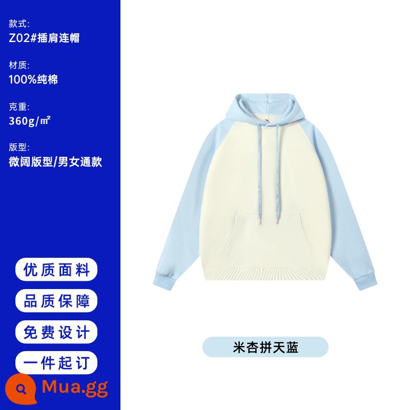 Hợp thời trang thương hiệu áo tùy chỉnh cotton nguyên chất cổ tròn quần áo làm việc nhóm raglan tay áo đồng phục lớp thể thao họp nhung áo khoác hoodie - Z02 Mi Xing và xanh da trời 360g cotton nguyên chất không nhung