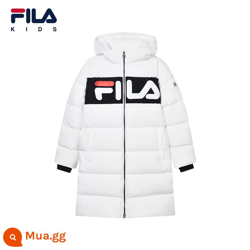 FILA KIDSFila quần áo trẻ em áo khoác trẻ em mùa đông 2023 phong cách mới dài phiên bản có mũ áo khoác ấm áp cho bé trai và bé gái - 1918 Tiêu Chuẩn Trắng-WT